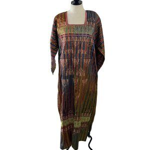 Brsy Vintage Womens Dress Size Large Multicolor Metallic Threading Caftan Maxi